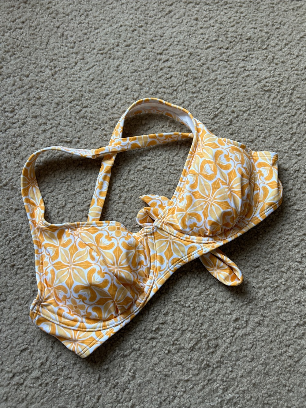 White and Yellow Crisscross Tie Back Bikini Top